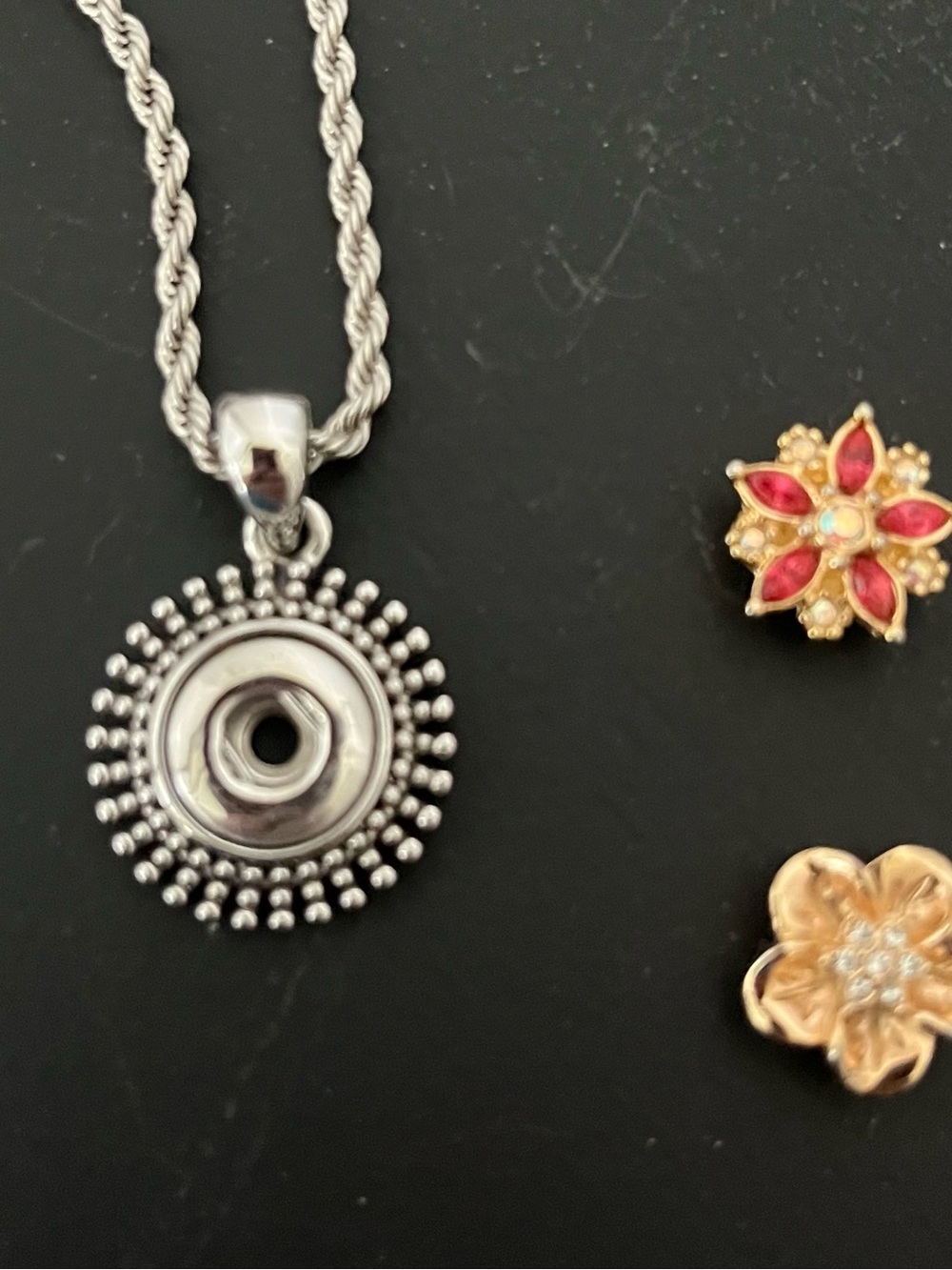 Magnolia and Vine Interchangeable Sunburst Snap Pendant Necklace - Silver
